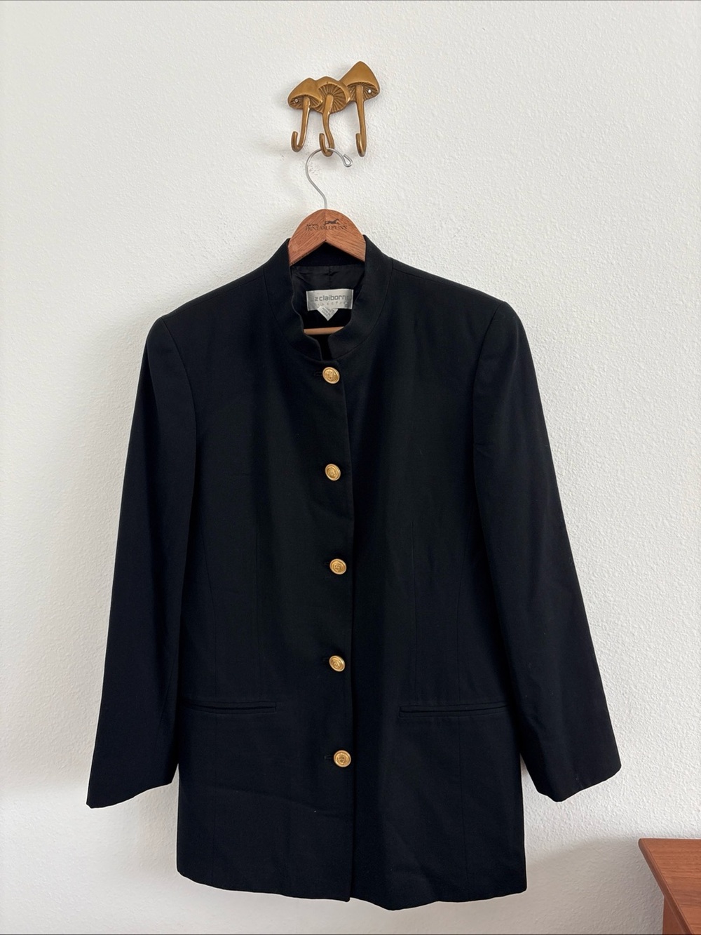 Vintage Liz Claiborne Black Mandarin-Collar Blazer Gold Buttons sz 12 Equestrian